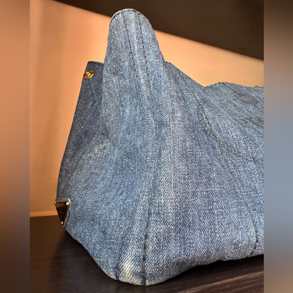 PRADA Medium Canapa Blue Denim Tote Bag - Picture 7 of 12